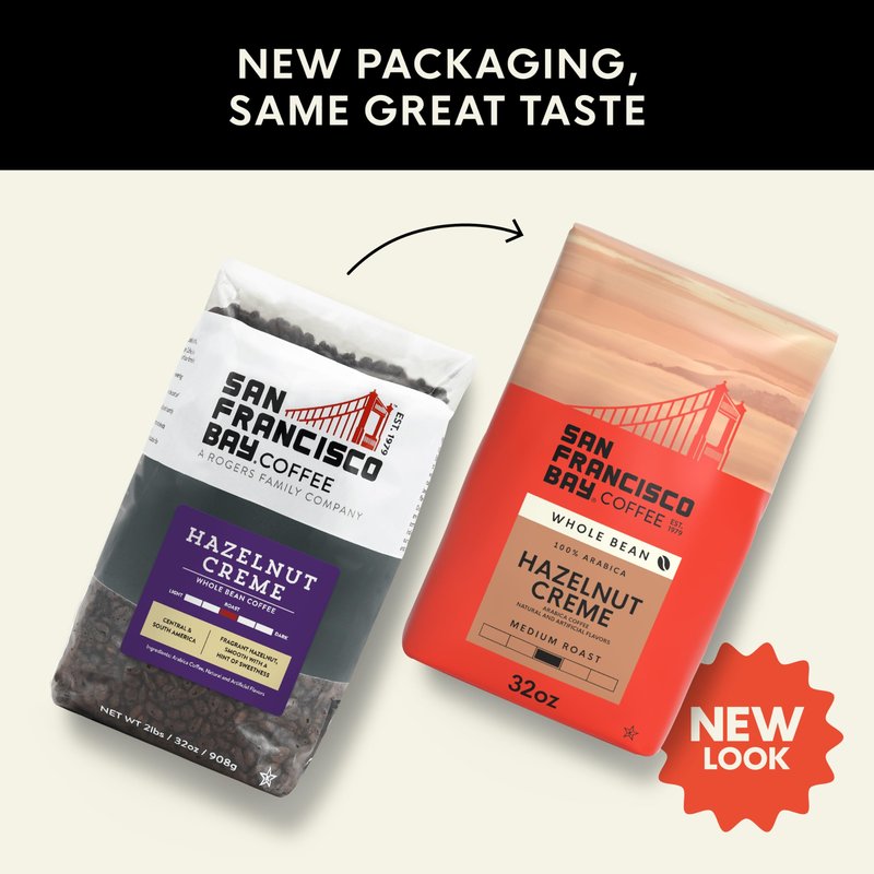 San Francisco Bay Coffee - Flavored Medium Roast Whole Bean Coffee - Hazelnut Crème (2 lb bag)