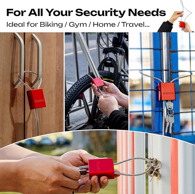 BOZZYS Cable Lock with 3 Keys | L 6.56ft(2m),D 1/6in(4mm) Adjustable Steel Cable Padlock | Aluminum Locks for Bikes, Gate, Lockers & Outdoor Gear | Weatherproof & Black