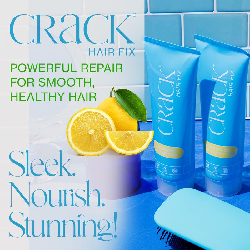 CRACK HAIR FIX Shampoo and Conditioner Set, 8.5 oz Each | Anti-Frizz Hair Products for Damaged Hair, Bond Repair, Curl Care, Humidity Control, and Color Protection