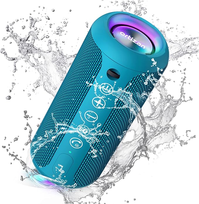 Ortizan Portable Bluetooth Speakers, IPX7 Waterproof Wireless Speaker with 24W Loud Stereo Sound, Outdoor Speaker with Bluetooth 5.3, Deep Bass, RGB Lights, Dual Pairing, 30H Playtime for Home