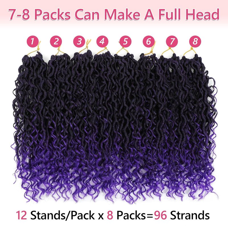 Boho Faux Locs Crochet Hair - 24 Inch Soft Locs with Curly Ends | Pre-Looped Goddess Locs for Black Women - 1B/Purple