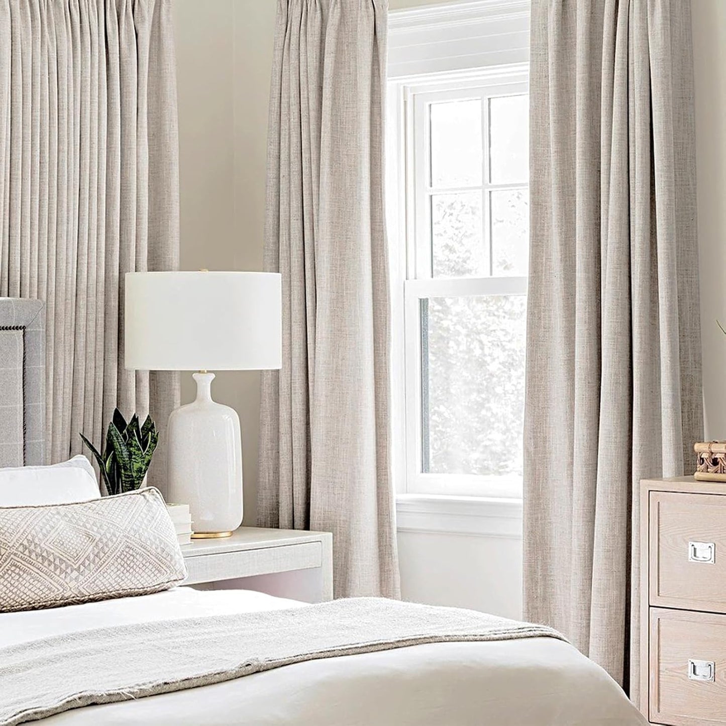 MIULEE 100% Blackout Linen Textured Curtains - Thermal Insulated Ivory Drapes | 52 x 120 Inch (2 Panels)