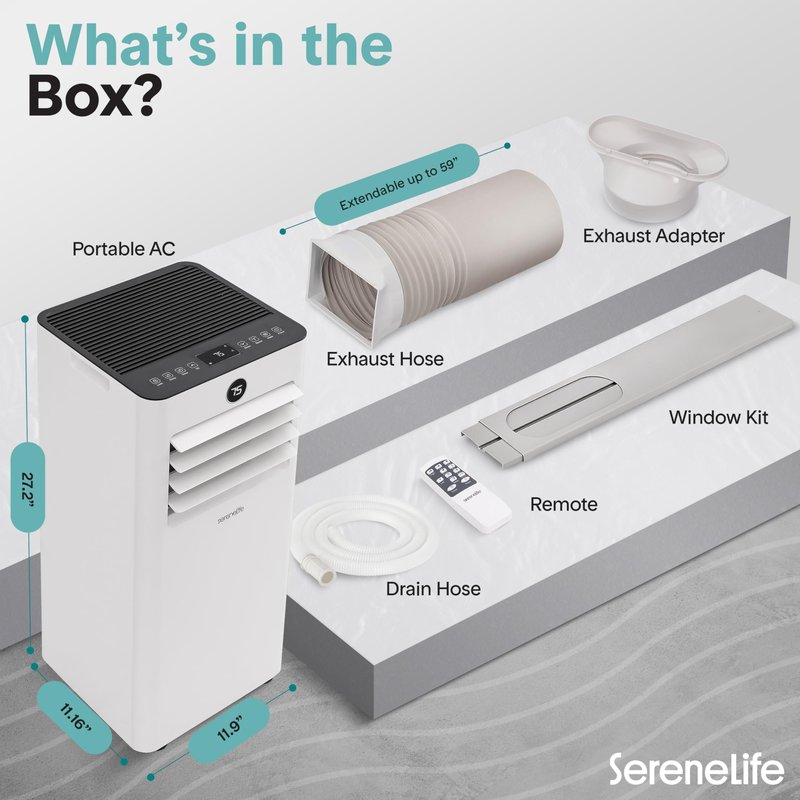 SereneLife 10,000 BTU Portable Air Conditioner, Small AC with Dehumidifier and Fan, Wifi Function, Mini AC Unit with 450 Sq. Ft. Coverage, Includes Remote Control and Window Mount Kit