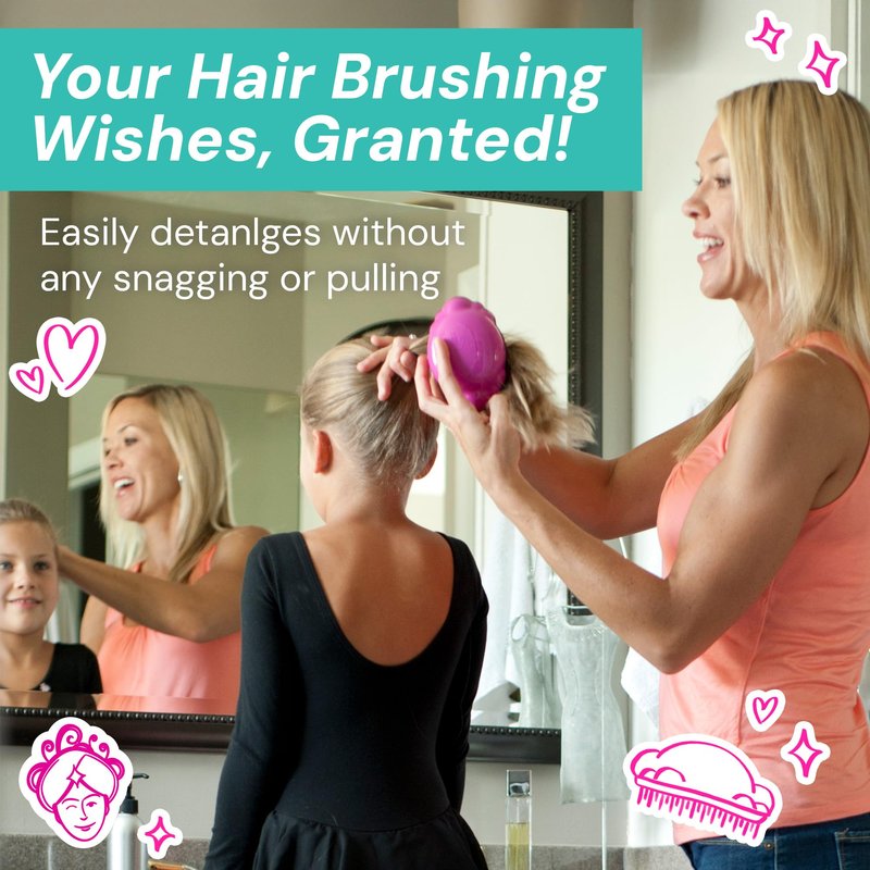 Knot Genie Teeny Detangling Hair Brush for Kids (Pink Relief) | Perfect Detangling Brush for Curly Hair, Gently Separate Tangles, Leaves Hair Smooth and Shiny | The Pain Free Knot Detangler