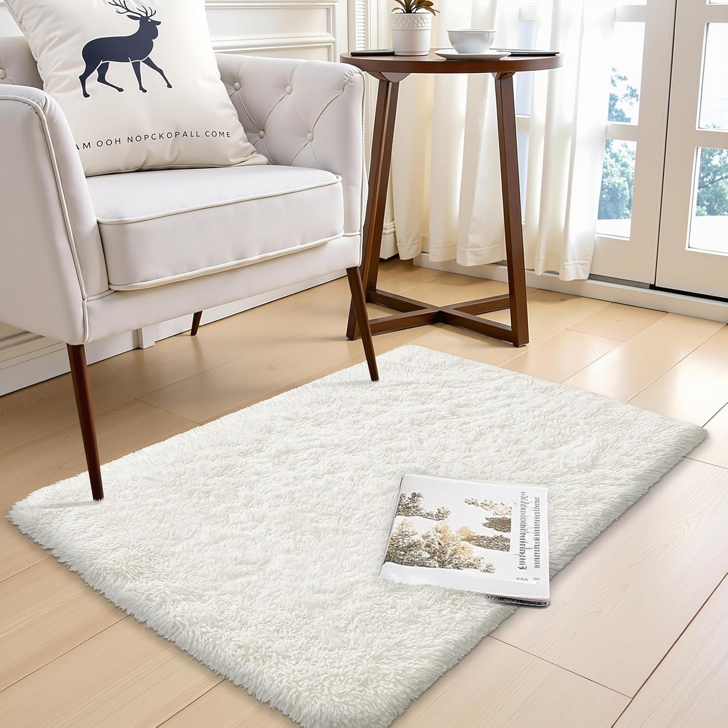 OLANLY Soft Fluffy Shaggy Small Rug - Machine Washable Indoor Carpet for Bedroom & Nursery | Ivory 2x2 ft