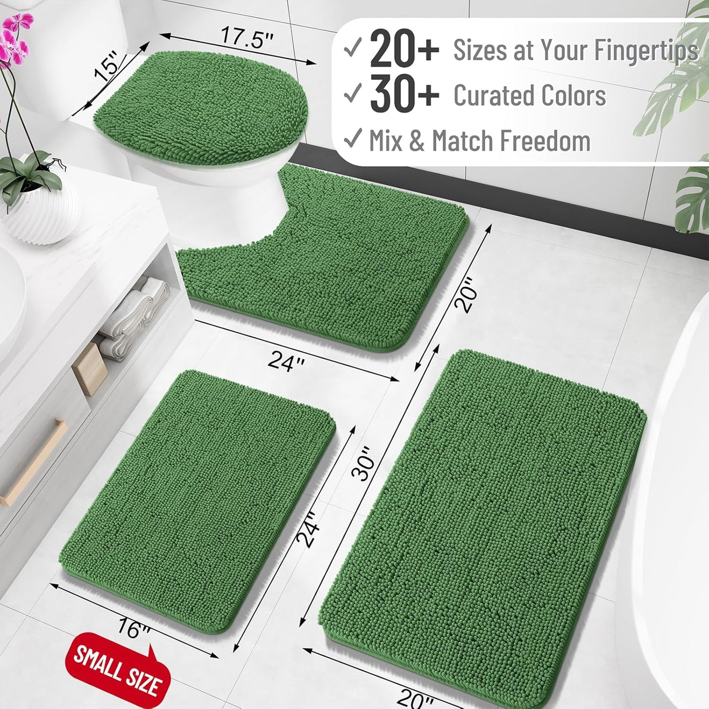 OLANLY U-Shaped Toilet Rugs - Extra Soft, Absorbent Chenille Bathroom Mat | 20x20, Olive Green, Non-Slip