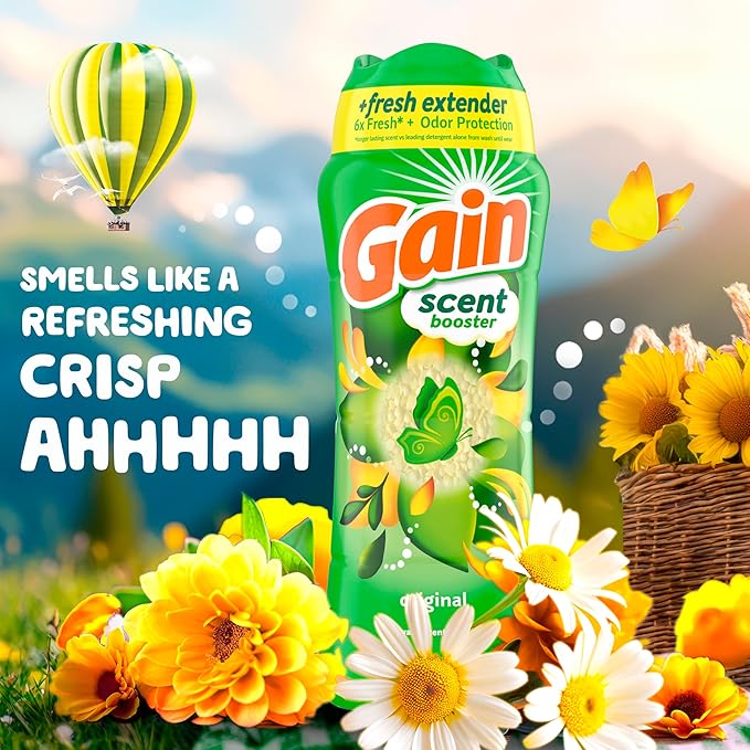 Gain In-Wash Laundry Scent Booster Beads,Original Scent,24.0 OZ,Fresh Extender + Odor Protection,(Pack of 2)