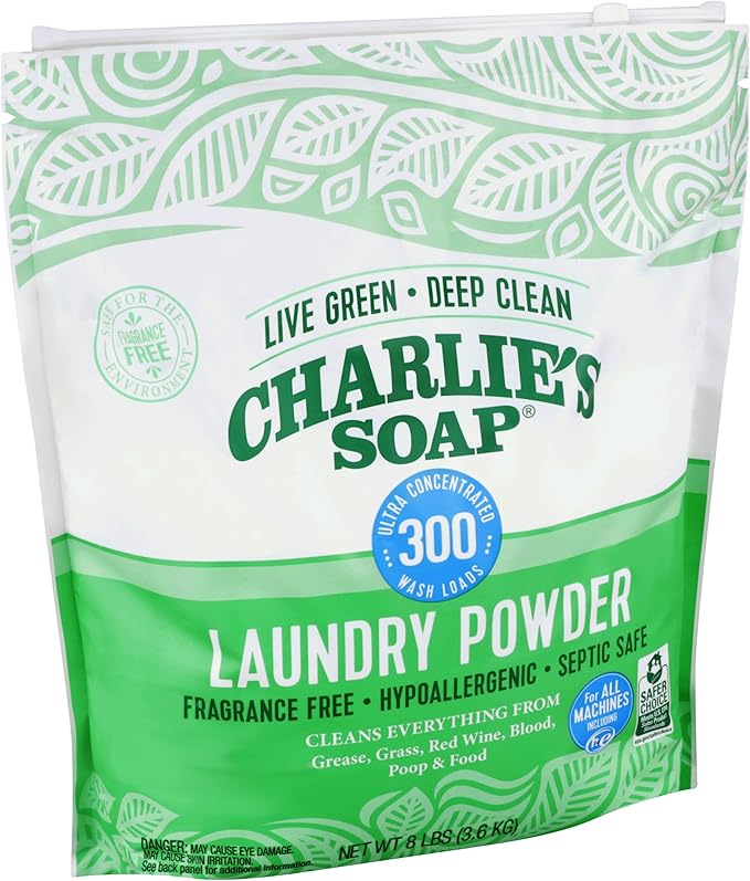 Charlieâs Soap Laundry Powder (300 Loads, 2 Pack) Hypoallergenic Deep Cleaning Washing Powder Detergent â Eco-Friendly, Safe, and Effective
