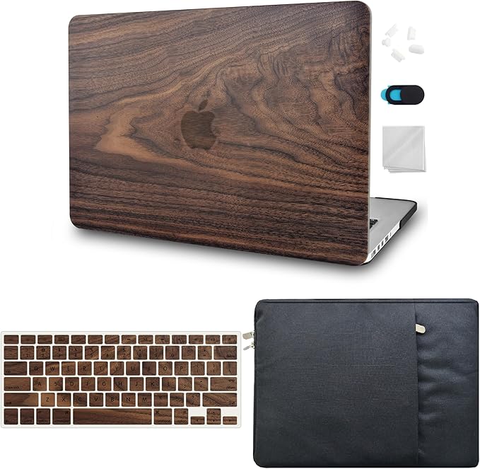 KECC Ultra Thin Case for MacBook Pro 13 inch 2026 2025-2016 Release M2 M1 Chip, Lightweight Plastic Hard Shell for MacBook Pro 13” + Keyboard Cover + Sleeve, Walnut Wood