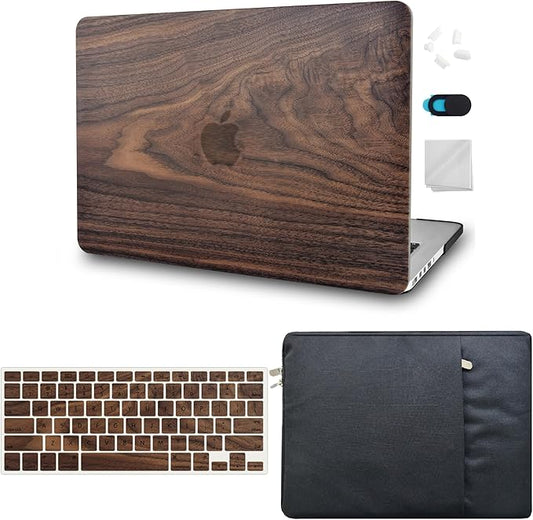 KECC Ultra Thin Case for MacBook Air 13 inch 2022-2018 Release M1 Chip, Lightweight Plastic Hard Shell for MacBook Air 13.3” + Keyboard Cover + Sleeve, Walnut Wood