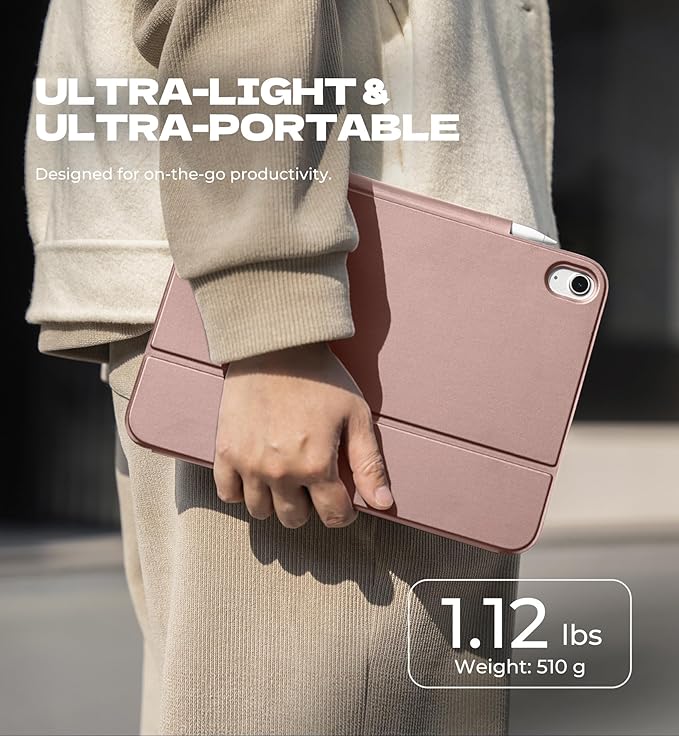 Dexnor for iPad (A16) 11th/10th Generation Case with Keyboard Ultra-Thin Magnetic Folio Keyboard Case Trackpad Pencil Holder Backlit Rechargeable for iPad A16 11" 2025/10th Gen 10.9" 2022, Pink