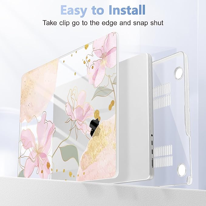 Lepeoac for MacBook Pro 16 inch Case M1 M2 M3 M4 M5 Pro/Max with Liquid Retina XDR, Release 2021-2025 2026 A3429 A3428, Hard Shell Case with Screen Protector & Keyboard Cover, Gold Blossom Flowers