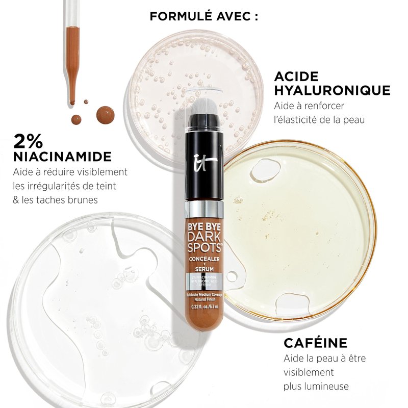 IT Cosmetics Bye Bye Dark Spots Concealer + Brightening Serum – 2% Niacinamide, Hyaluronic Acid & Caffeine - Medium Coverage, Natural Finish, All Skin Types – 31 Medium Neutral, 0.22 fl. oz