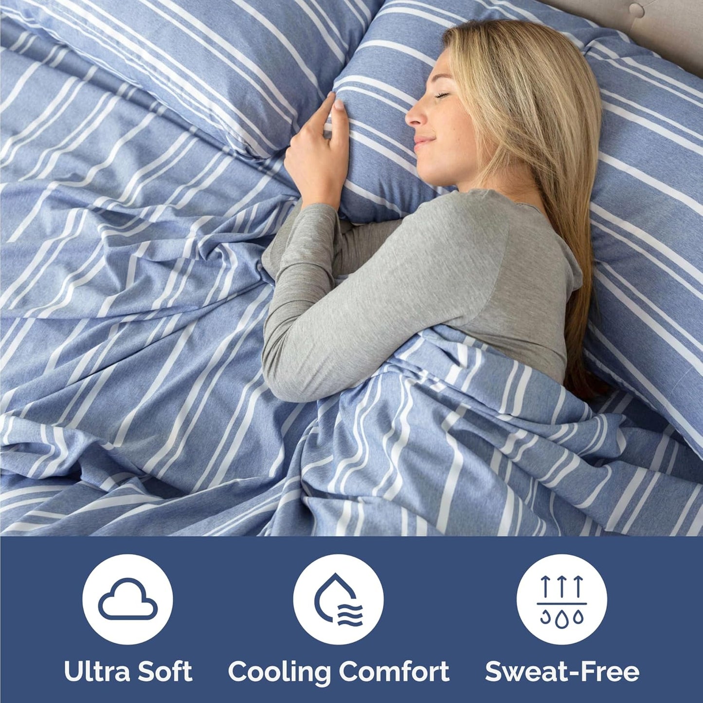 Skiennix Twin Size Sheet Set - Comfy Cooling Bed Sheets - Luxury Hotel Quality - Deep Pockets, Soft, Wrinkle-Free - Blue Stripes