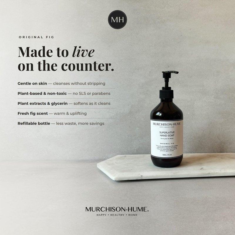 Murchison-Hume Original Fig Hand Soap | Superlative Plant-Based Formula with Elegant Refillable Pump Dispenser | Soft & Hydrated Hands | SLS-Free, Paraben-Free & Cruelty-Free | 16 fl oz