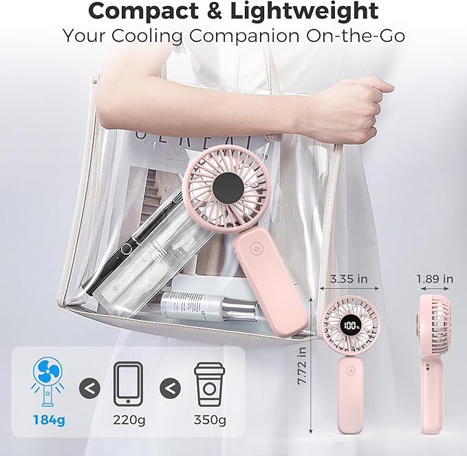 Handheld Fan Foldable, 5000mAh Rechargeable Hand Fans with Powerful Cooling, 4 Speeds, LED Display, Portable Fan for Travel,Concerts,Makeup,Lash,Outdoor Events,Gifts Women