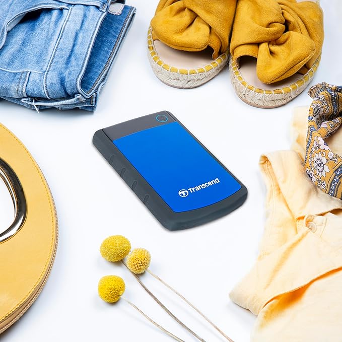 Transcend StoreJet 1TB External Hard Drive, for PS4/PC/Mac/Desktop/Laptop/Xbox, USB3.1(5Gbps)Type-A Portable HDD, One Touch Auto-Backup/Shock Resistant/Three-stage shock protection system(TS1TSJ25H3B)