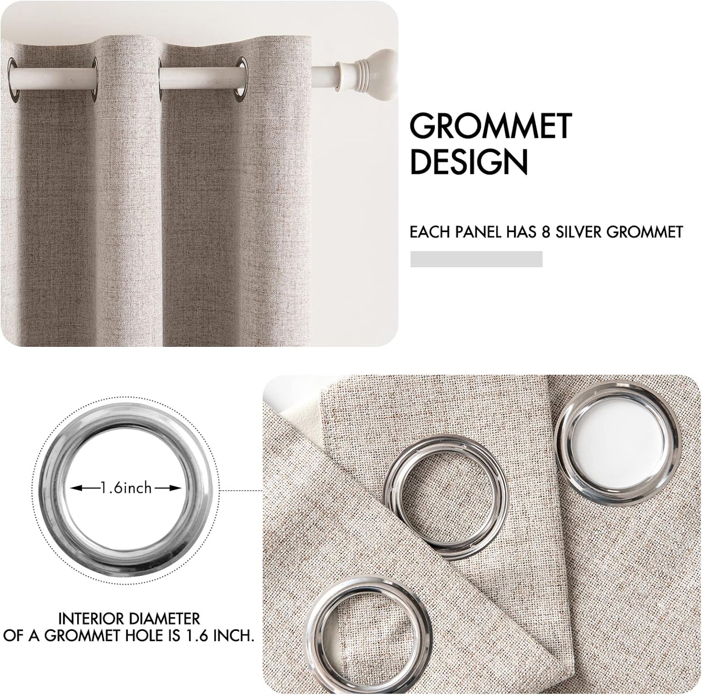 MIULEE Blackout Curtains - Linen Texture Thermal Insulated Room Darkening Drapes | Natural Khaki, 52 x 84 Inch (2 Panels)