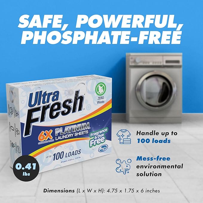 Ultra Fresh Platinum 3 Pack Laundry Soap Detergent Sheets, Ultra Concentrated, Stain Fighting, Fragrance & Dye Free, 300 Loads
