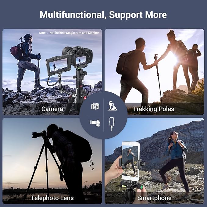 SmallRig Camera Tripod, 71" Foldable Aluminum Tripod/Monopod, 360°Ball Head Detachable, Payload 33lb, Adjustable Height from 16" to 71" for Camera, Phone