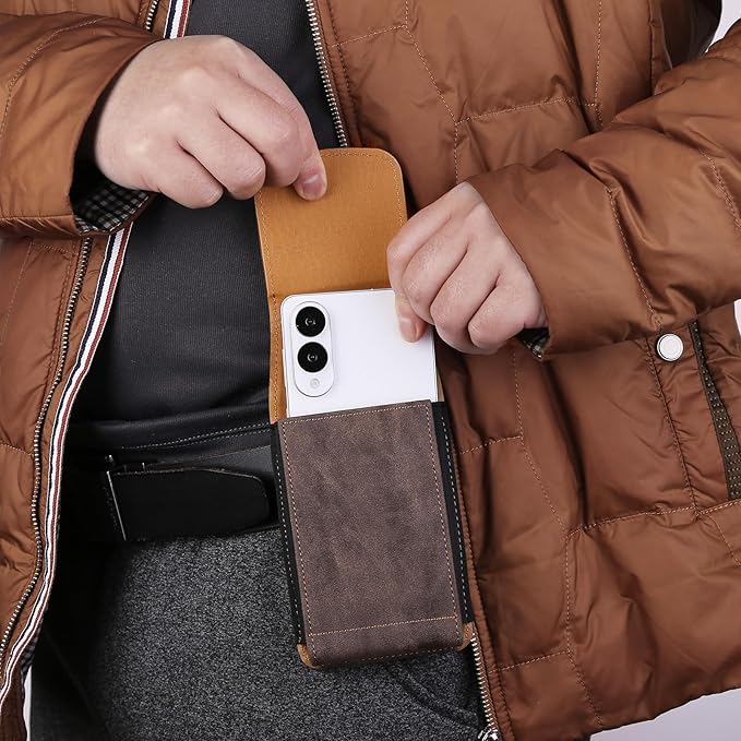 Bourisen Phone Holster Pouch Case Belt Clip Loops Card Slot for Man iPhone12 13 14 15 16 17,11 12 13 14 15 16 17pro,17Air/Samsung S25 S24 S23 S22 S21 S20/LG/Moto (Brown&Yellow, L(6.1" x3.2''x0.8))