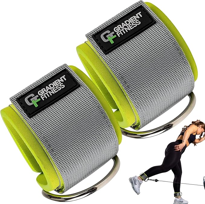 Gradient Fitness Ankle Straps (2 Pack) | Ankle Strap for Cable Machine, Ankle Bands for Working Out, Cable Ankle Strap, Cable Machine Attachment, Ankle Cable Attachments for Gym (Grey|Green)