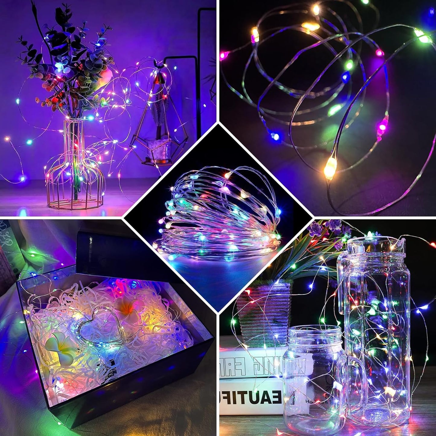 Skiennix 12 Pack Fairy Lights - 7Ft 20 LED Twinkle String Lights | Waterproof & Battery Operated for Parties, Weddings, and Holidays - Rainbow & Blue