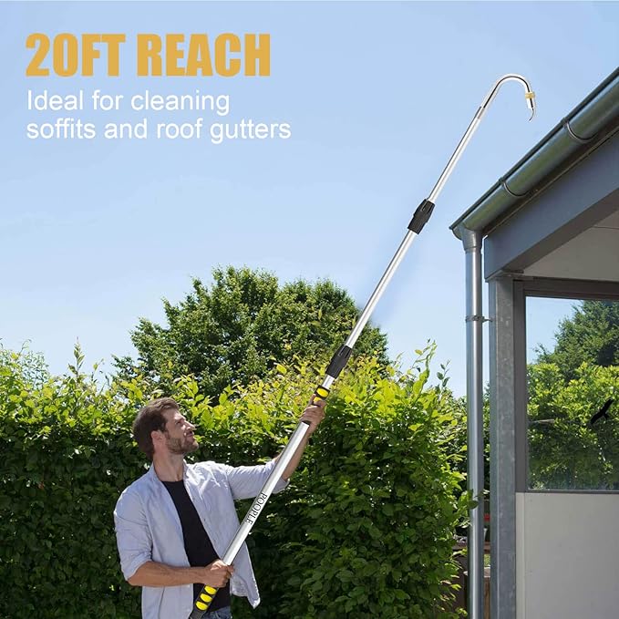 12ft (20ft Reach) Gutter Cleaning Tools from The Ground, Telescoping Rain Gutter Cleaner Tool, Gutters Cleaning Wand, Gutters Cleaning Hose Attachment & Connection Adapter