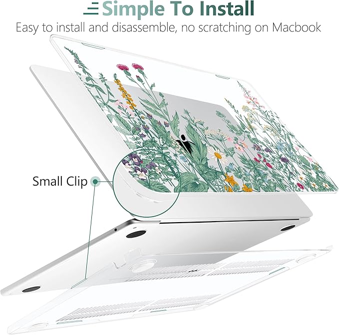 TWOLSKOO for MacBook Air 13 inch Case M5 2026 M4 2025 M3 M2 2024-2022 A3449 A3240 A3113 A2681, Plastic Hard Shell & Keyboard Cover & Screen Film for MacBook Air 13.6 inch Case, Botanical Illustration