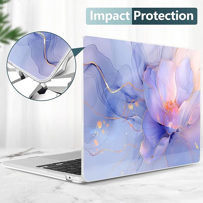 TWOLSKOO for MacBook Air 15 inch Case 2026 2025 2024 2023 Release M5 A3448 M4 A3241 M3 A3114 M2 A2941, Plastic Hard Shell & Screen Protector & Keyboard Cover & Type C Adapter, Blue Marble