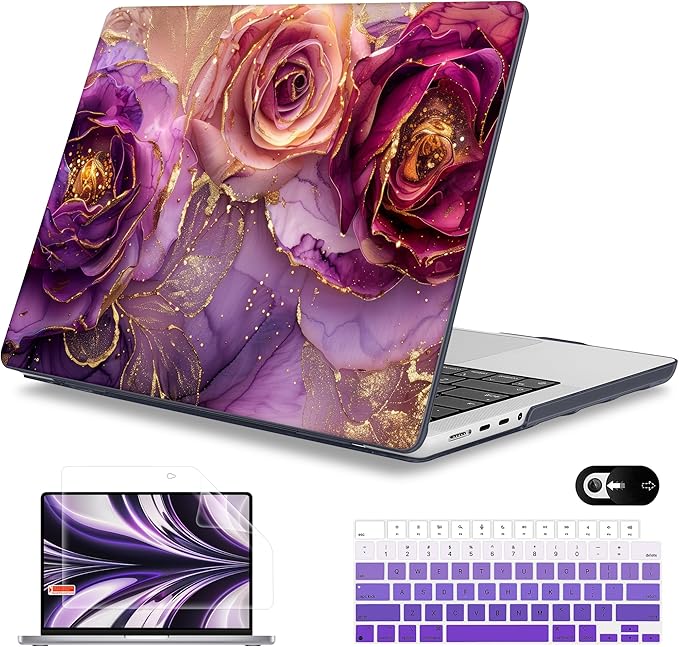Mektron Case for 2026 M5 MacBook Pro 16 inch A3429 A3428 M4 A3403 A3186 M3 A2991 M2 A2780 M1 A2485 (2021-2025) Pro/Max with Liquid Retina XDR, Hard Shell Plastic Laptop Cover, Marble Flowers