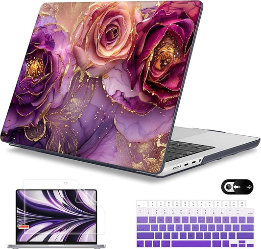 Mektron Case for 2026 M5 MacBook Pro 16 inch A3429 A3428 M4 A3403 A3186 M3 A2991 M2 A2780 M1 A2485 (2021-2025) Pro/Max with Liquid Retina XDR, Hard Shell Plastic Laptop Cover, Marble Flowers