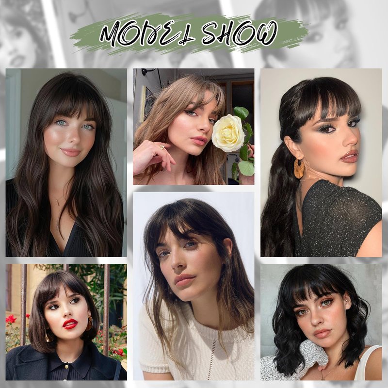 Carendia Bangs Hair Clip Human Hair Natural Black French Bangs for Women Fringe with Temples Hairpieces (Brown Black, 3D Bangs)
