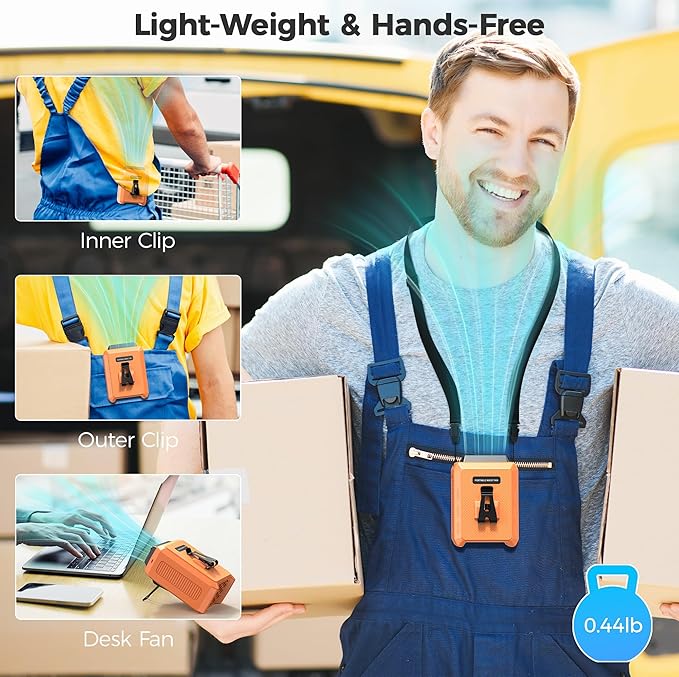 Portable Mini Waist Fan - Rechargeable Clip on Belt Wearable Body Fan, Max 20H Cooling, 5 Speeds 16000RPM Turbo Hands-Free Under-Shirt Neck Fan for Outdoor Jobsite Camping Traveling