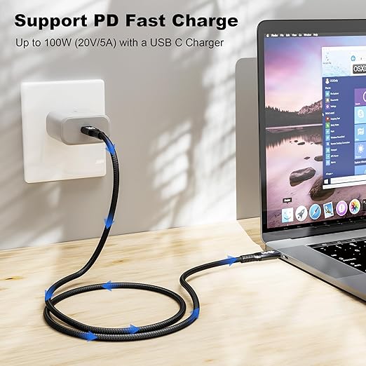 HOTUTUKI 10FT USB-C 3.1 Gen 2 Cable 10Gbps Data Transfer, 60Hz Video Output, 4K Display,100W(5A),USB C Video Monitor Cable 100W PD Fast Charging Compatible with Thunderbolt3 MacBook iPhone 15 iPad