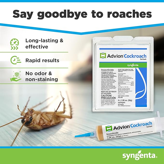 Advion Cockroach Gel Bait, 4 Tubes x 30-Grams, 1 Plunger and 2 Tips, German Roach Insect Pest Control, Indoor and Outdoor Use, Roach Killer Gel for American, German and Other Major Cockroach Species