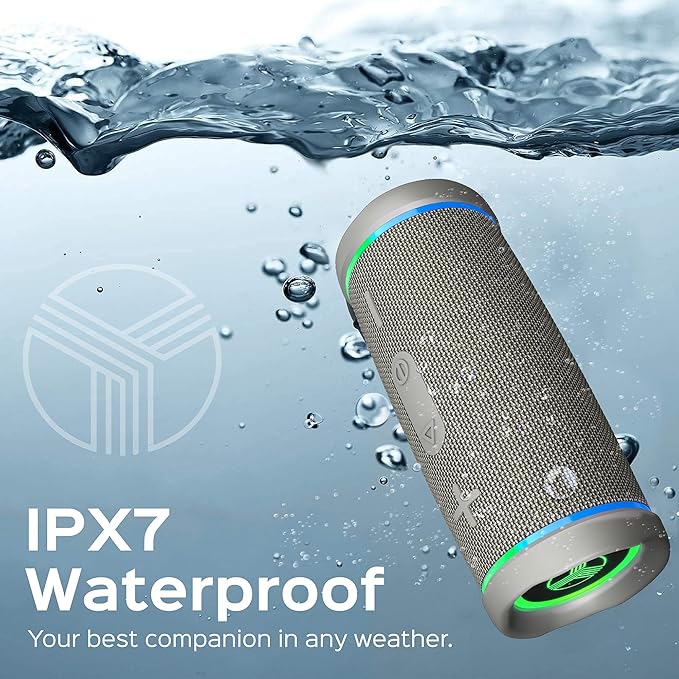 TREBLAB HD77 – Waterproof Bluetooth Speaker, 30W Loud 360° Sound, Deep Bass, IPX7, TWS Pairing, RGB Lights, 20H Battery, Portable Wireless Speaker for Outdoor, Beach, Camping, Party, Travel