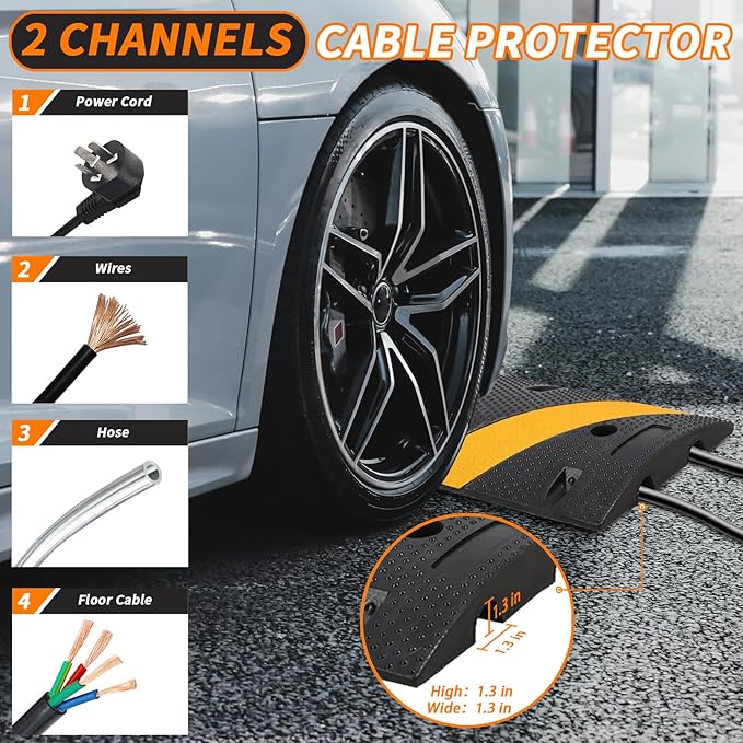 3.3 Ft Heavy Duty Speed Bumps for Road, 2 Pack Rubber Speed Bumps for Driveway 2.4 Inch Rise, 2 Channel Modular Traffic Speed Bump Hump Cable Protector Ramps for Asphalt Concrete Gravel with 6 Bolts