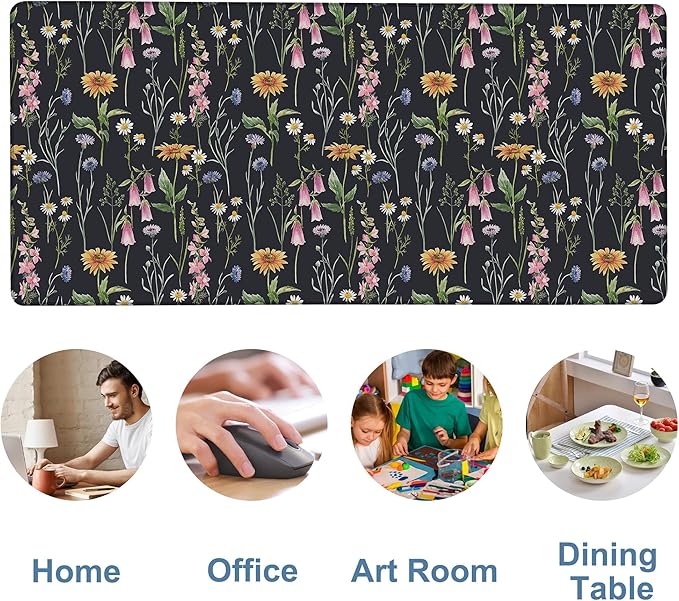 NITAHHHY Large Mouse Pad Field Flowers Gaming Desk Pad Computer Keyboard Non-Slip Waterproof Mouse Mat with Rubber Base and Stitched Edges Entertainment Office Writing Desk Mat 35.4 x 15.7 Inches