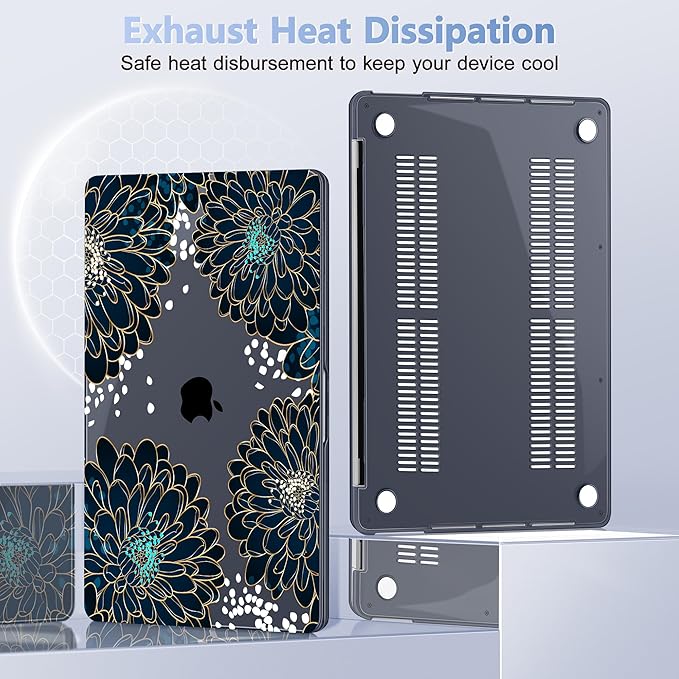 Lepeoac Case for MacBook Pro 13 inch Case M2 2022-2016 A2338 M1 A2251 A2289 A2159 A1989 A1708 A1706, Plastic Hard Shell + Keyboard Cover + Dust Plug, Luxury Floral