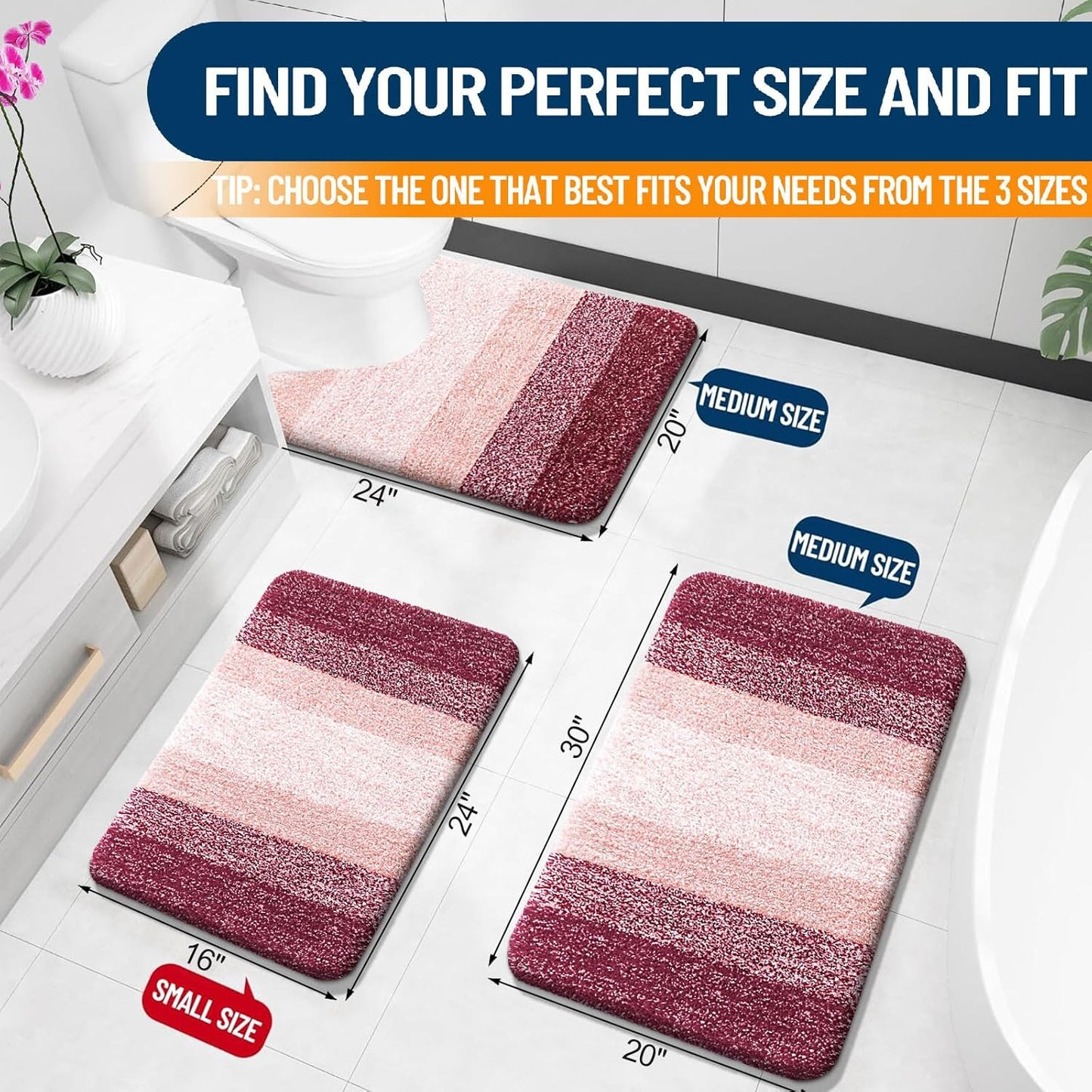 OLANLY Bathroom Rugs - Extra Soft Microfiber Mat with Rubber Backing | Quick Dry, Machine Washable, 24x16 in Red