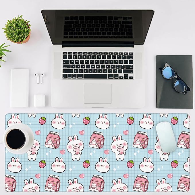 NIYLYNSYN Mouse Pad Large Milk Box with Rabbit Non-Slip Gaming Desk Mat with Stitched Edge Laptop Keyboard Desk Pad for Work Home Gaming (35.4 x 15.7 Inches)