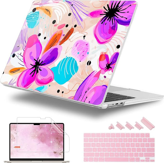 Lepeoac Case for 2026/2025/2024/2023 MacBook Air 15-inch Laptop Release M5 A3448 /M4 A3241 /M3 A3114 /M2 A2941, Stylish Protective Hard Shell Cover for MacBook Air 15.3 inch, Trendy Floral