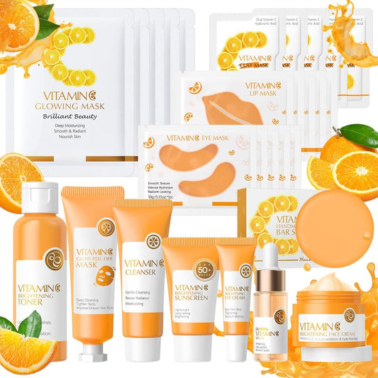 28 Pcs Vitamin C Skin Care Set, Skincare for Girls 10-12, Complete Skincare Routine for Deep Clean, Soft and Hydrated Skin, Ideal Gift for Teen Girls