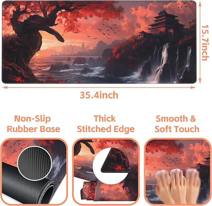 NIYLYNSYN Mouse Pad Large Fantasy Landscape Non-Slip Gaming Desk Mat with Stitched Edge Laptop Keyboard Desk Pad for Work Home Gaming (35.4 x 15.7 Inches)