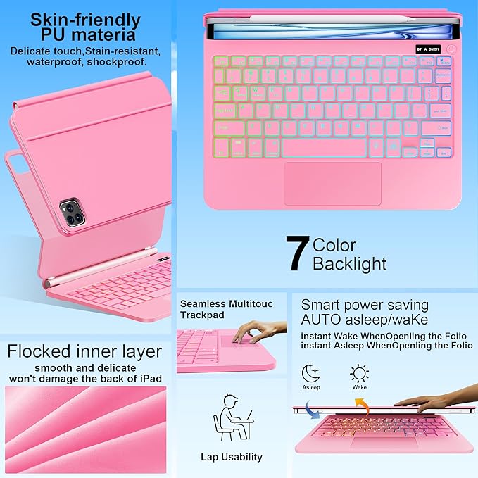 GGQFGTOJ Keyboard Case for iPad Air 13 inch (M3 2025/M2, 2024),iPad Pro 12.9 inch (3/4/5/6th Gen)，Magic-Style Magnetic – Floating Cantilever Stand – Backlit Keyboard Case with Multi-Touch Trackpad