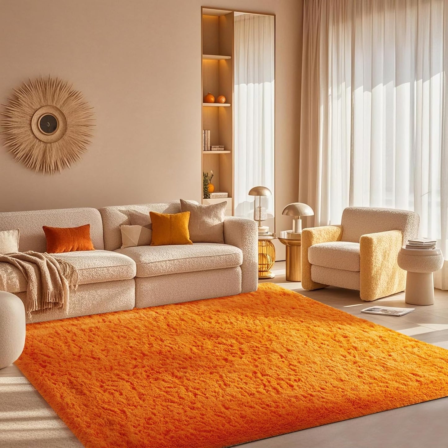 Ophanie Orange Fall Area Rug - Plush Soft Shaggy Carpet for Bedroom & Living Room | 4x6 Feet
