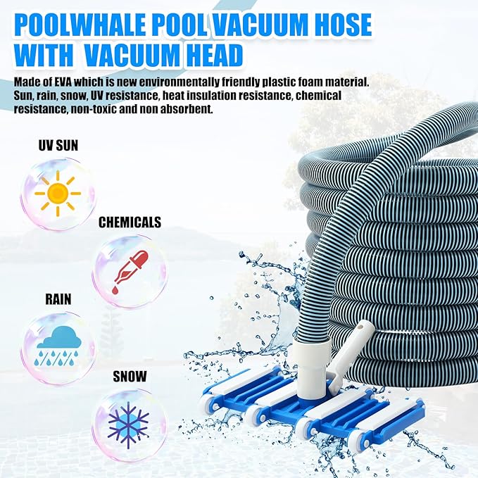 Pool Vacuum Kit Swimming Pool Vacuum Head With 1-1/2" x 30ft Pool Vacuum Hoses Flexible Pool Vacuum Head with Wheels And 14 '' Pool brush for Inground Pool Cleaning