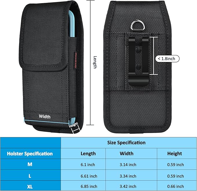 ACCKUO Phone Holster for Belt with Metal Clip and Magnetic Closure Compatible with iPhone 17 Air, 16/15/14/13/12 Pro Max, Galaxy S26/S25/S24/S23/S22 Plus & FE for Everyday Protection, L-Black