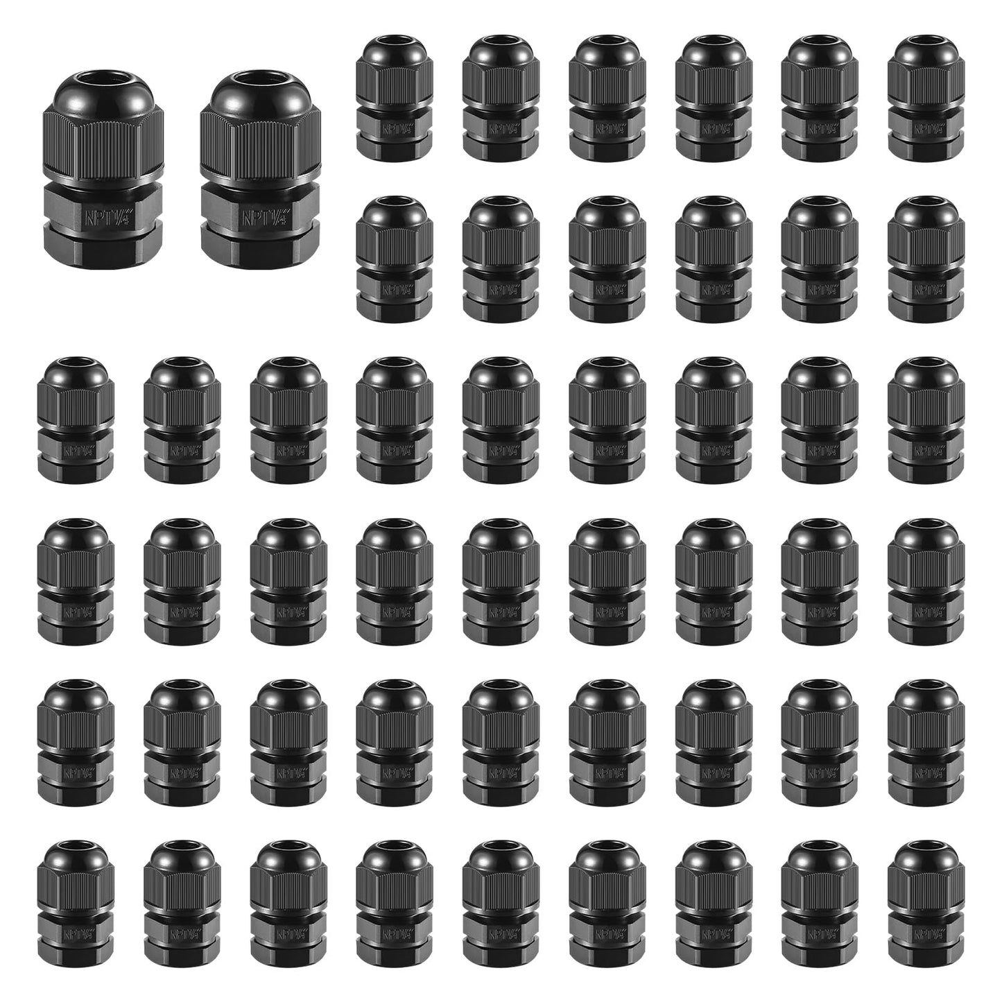 RTHIEAI 50 PCS 1/4"(4-8mm) NPT Nylon Cable Gland Joints with Gaskets, IP68 Adjustable Lock Nut Strain Relief Cord Grip Waterproof Cable Glands - UL Listed and RoHS Compliant